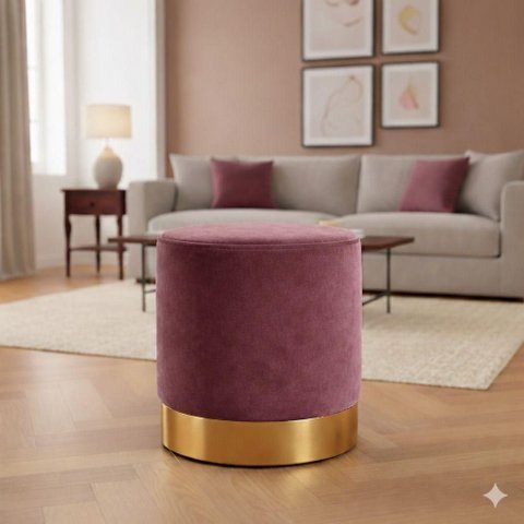 Puff com Rodape Dourado Marsala Rosé / Veludo