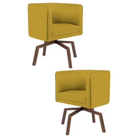 2 Poltronas Madeira Betina B-279 Veludo Mostarda Domi