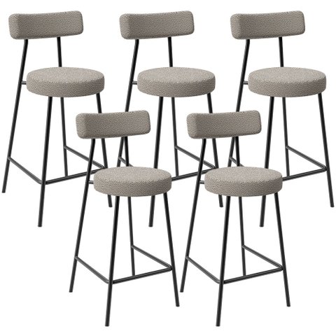 Kit 05 Banquetas Baixa para Cozinha Sala de Jantar Bar Bancada Milão L02 Bouclê Creme - lyam decor L