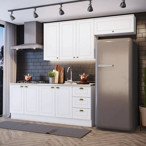 Cozinha Compacta Modulada 280cm Americana 8 Portas 3 Gavetas Henn - Branco Hp Fosco