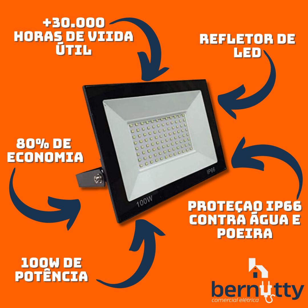 Refletor Led 100w Branco Frio Ip66 Holoforte Resistente a Água - 3