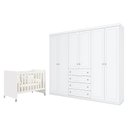 Ver imagem 1 de Berço Americano Evolution 4 em 1 Branco Acetinado e Guarda Roupa Casal Americano 6 Portas Branco HP 