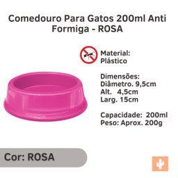 Comedouro para Gatos 200ml Anti Formiga - Rosa - 3