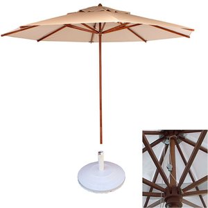 Ombrelone Guarda Sol 3mts Bege de Madeira com Base Piscina Praia