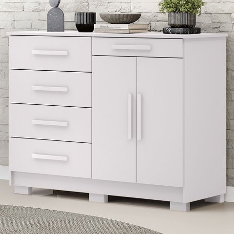 Cômoda Sapateira para Quarto 2 Portas 5 Gavetas Biana V01 Branco - Lyam Decor