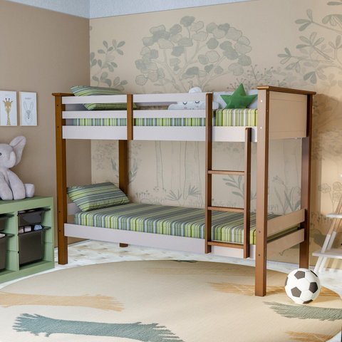 Beliche para Quarto Infantil 155cm x 206cm Joy Branco/Off White/Nogueira
