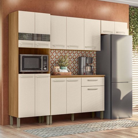 Cozinha Compacta Versalhes 12 Portas 1 Gaveta com Vidro Freijo/soft - Kits Paraná
