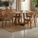 Ver mais imagens de Mesa de Jantar Bromelia com 4 Cadeiras Estofadas Damasco Linho Bege Natuem