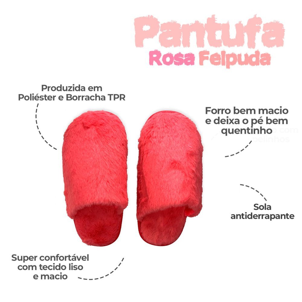 Pantufa Feminina Adulto Antiderrapante Felpuda 40/41 Pink - 5