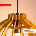 Ver imagem 2 de Luminária Lustre Pendente Vazado Aletado Mdf Madeira Rustico Cor:marfim