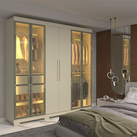 Guarda-Roupa Casal com 6 Portas com 4 Portas Reflecta com Pés com LED 100% MDF Império