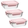 Kit 3 Potes de Vidro com Tampa Rosa Hermética 680ml Retangular Frutas Alimentos Uz - 1