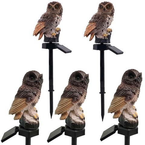 Coruja Luminaria Solar Kit 5 Uni Iluminaçao Decoraçao Casa Jardim Ave Escultura Quintal