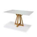 Ver imagem 1 de Mesa Nubia 4 Lugares Quadrada 1,1x1,10 Madeira Freijó Maciça e Tampo de Vidro Off-white Colado