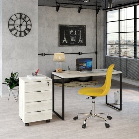 Conjunto Home Office 2 Peças com 1 Escrivaninha e 1 Gaveteiro Kuadra 4 Gavetas Industrial Preta
