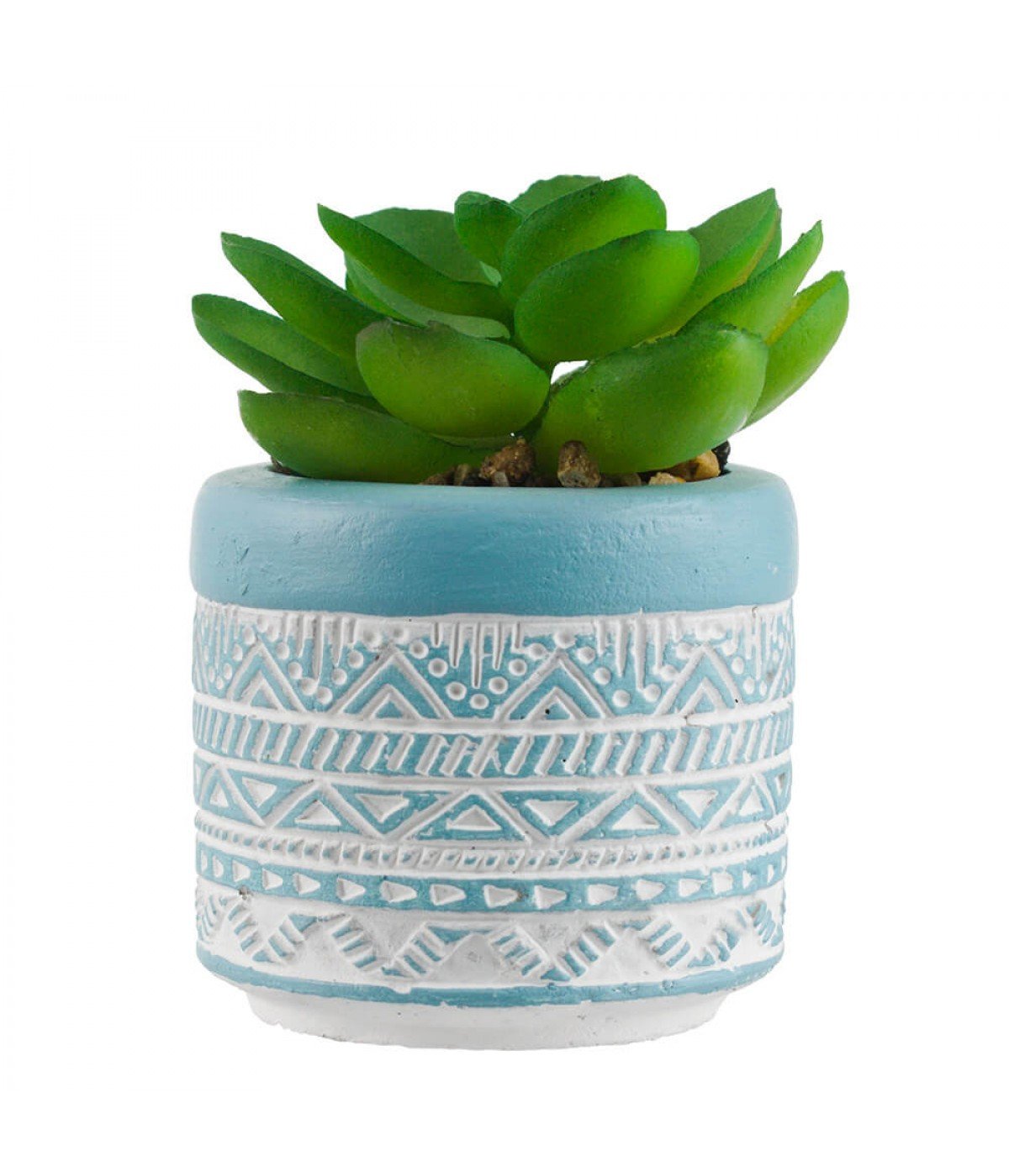 Vaso Cimento Azul Planta Artificial 8x5.5x5.5cm - 1