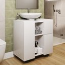 Ver imagem 5 de Gabinete Armario Banheiro Pia de Coluna Macau com Rodízios Branco Branco