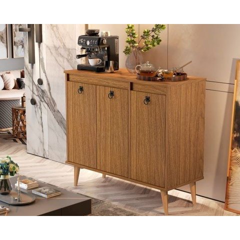 Buffet Aparador Cantinho do Café Retrô 3 Portas e Prateleira Dream:freijó