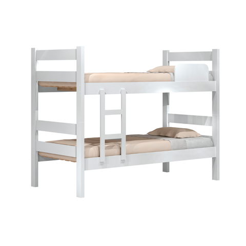 Cama Beliche com Escada de Dois Degraus e Lateral de Proteção Prisma - J&a Móveis:branco