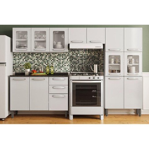 Cozinha Modulada Bertolini Evidence 4 Peças (2 Armários + 1 Balcão + 1 Paneleiro) C4P55 Branco