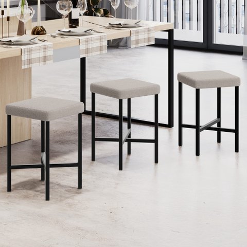 Banqueta Baixa Bar Cozinha Sala de Jantar Preto Stella L02 Bouclê Creme - Lyam Decor