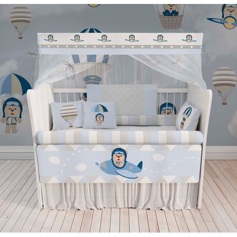 Kit Berço Enxoval de Bebê Ursinho Aviador