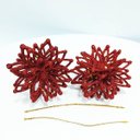 Ver imagem 3 de Pendentes Natalino Enfeite Flores Gliter Vermelho Kit 24pçs