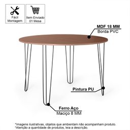 Mesa de Jantar Redonda 6 Lugares 120cm Base de Ferro Hairpin Noronha - 2