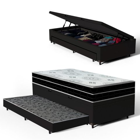Cama Box Baú com Colchão de Espuma D45 Pillow In Anjos Ortoconfort + Auxiliar Unique Solteiro 88cm