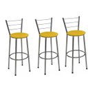 Ver imagem 1 de Kit 3 Banquetas Média Cromada Com Encosto Assento Amarelo