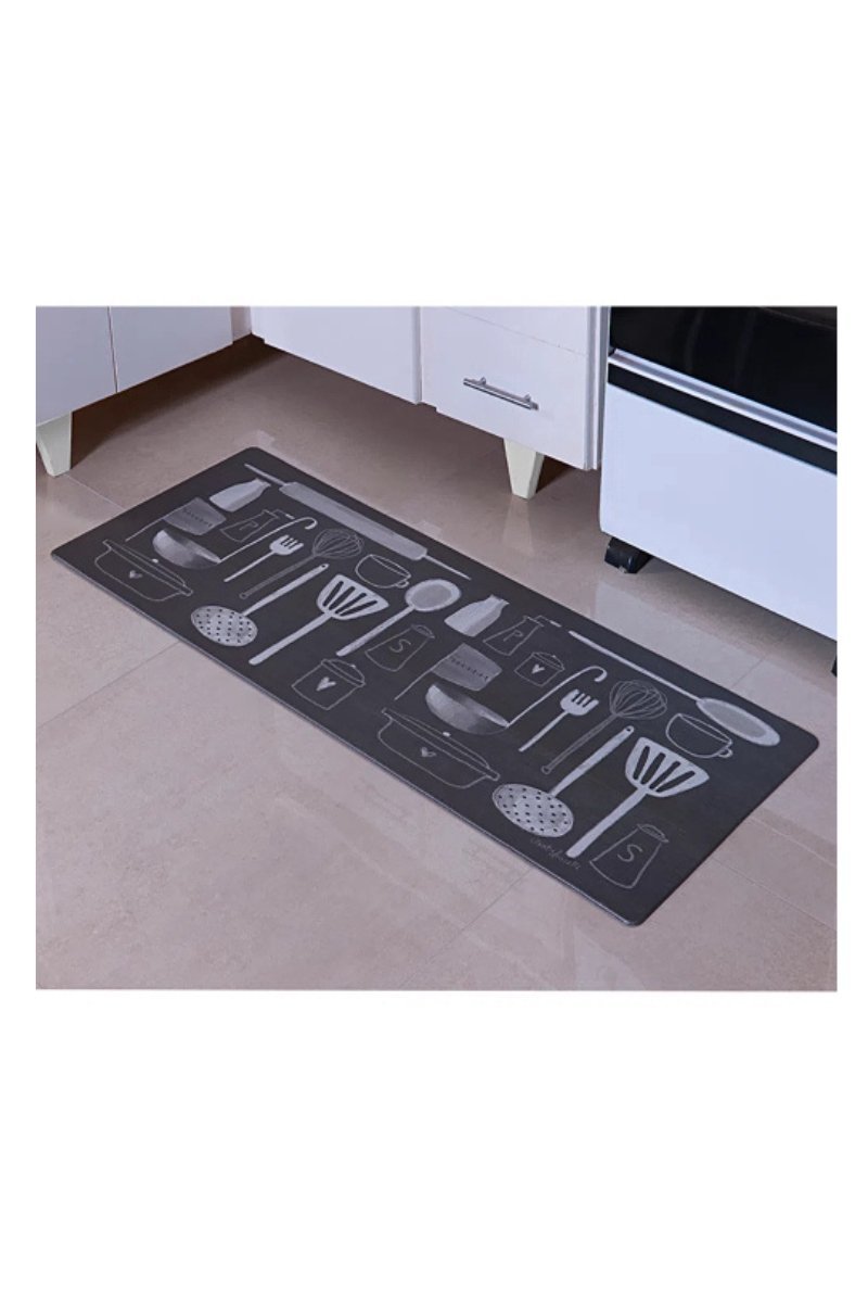 Tapete de Cozinha Premier 46cm X 120cm Niazitex Preto com Cinza