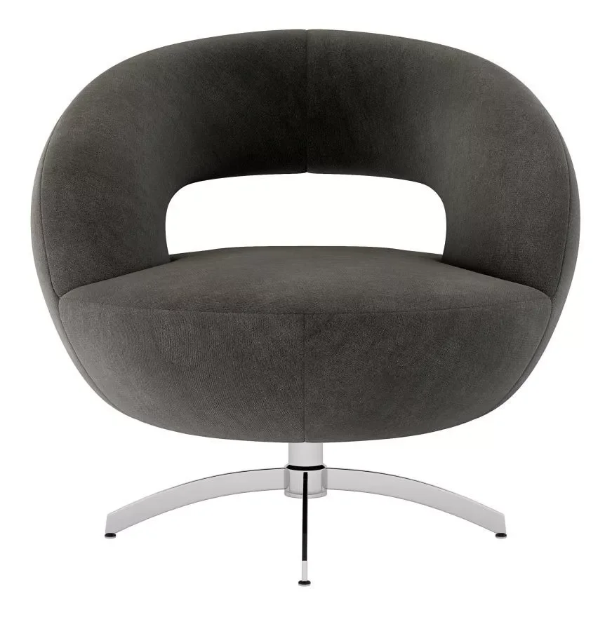 2 Poltronas Decorativas Cinza Base Giratória, Alumínio Rigel - Harmônica Móveis