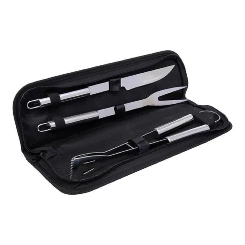 Kit Churrasco 3 Pçs Inox Com Estojo + Escova Limpar Grelha - 2