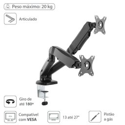 Suporte A Gás Para 2 Monitores 13"" A 27"" Vesa 100x100 Sm-341b - 2
