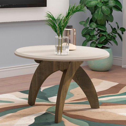 Mesa Centro Redonda 70cm para Sala Mdf Leeroy Off/pinho A09 - Mpozenato