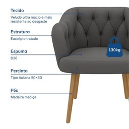 Poltrona Decorativa Bella em Veludo Just Time - 6