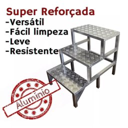 Escada Banqueta De Alumínio Super Resistente 03 Degraus - 5