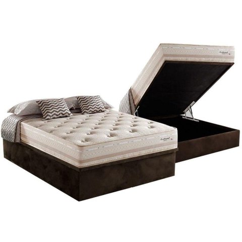 Cama Box Baú Casal: Colchão Molas Masterpocket Ensacadas Herval Maxspring Scotland + Base Crc