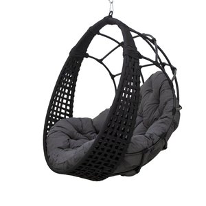 Balanço Ninho Suspenso Corda Náutica Preta Almofada Impermeável Cinza + Mola e Mosquetão