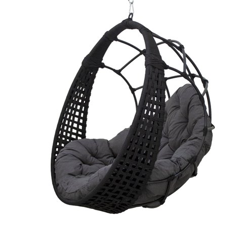 Balanço Ninho Suspenso Corda Náutica Preta Almofada Impermeável Cinza + Mola e Mosquetão