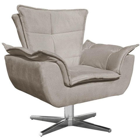 Poltrona Decorativa Base Giratória Cromada Charger Suede Nude G19 - Gran Belo
