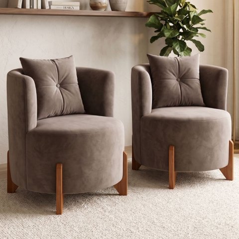 Kit 2 Poltronas Orgânica Curva Luna Veludo Cappuccino - Montanaris Decor
