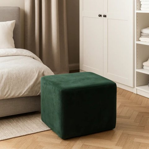 Puff Quadrado Veneza Apoio de Pés e Banco Suede Luxo 42x42:Verde