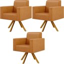 Ver imagem 1 de Kit 03 Poltronas Decorativa Base Giratória de Madeira Helô L02 Couríssimo Whisky - Lyam Decor