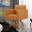 Ver imagem 2 de Kit 03 Poltronas Decorativa Base Giratória de Madeira Helô L02 Couríssimo Whisky - Lyam Decor