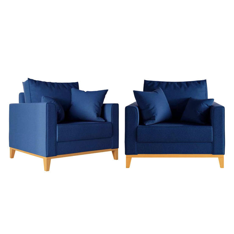 Kit 2 Poltronas Beny 80cm Base de Madeira Linho