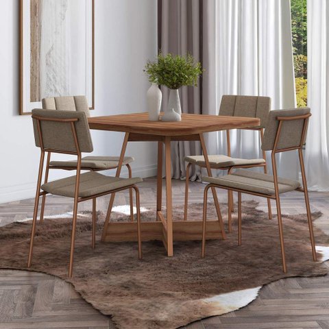 Mesa de Jantar Quadrada 90cm + 4 Cadeiras Lou Estofadas Nf