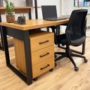 Ver imagem 6 de Kit Mesa Escrivaninha 1,35m + Gaveteiro 3 Gavetas Escritório Cor:freijó com Preto Fosco