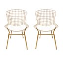 Ver imagem 1 de Cadeira para Cozinha Bertoia cor Dourado Fosco assento branco tubular 2 Unidades Poltronas do Sul