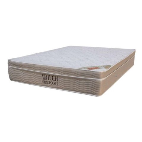 Cama Box Queen 158 Sintético Branco com Colchão Ortobom Airtech Spring Pocket D26 Bege 70x158x198